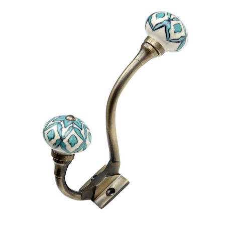 Sea Green Flower Ceramic Antique Iron Hook